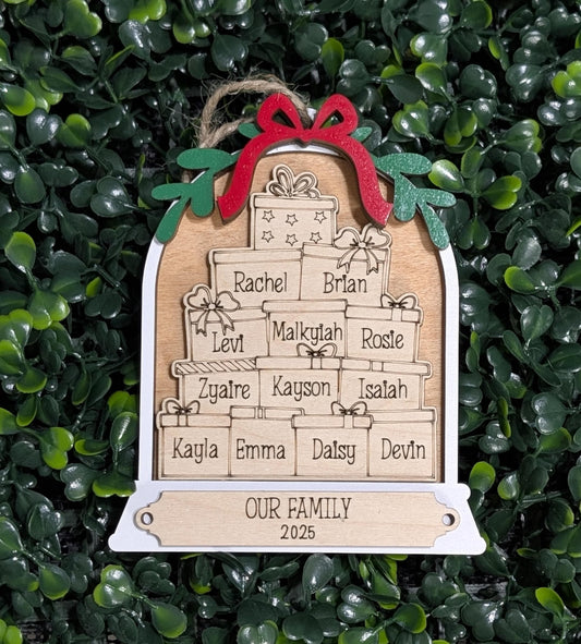 Personalized family Christmas ornament with engraved names