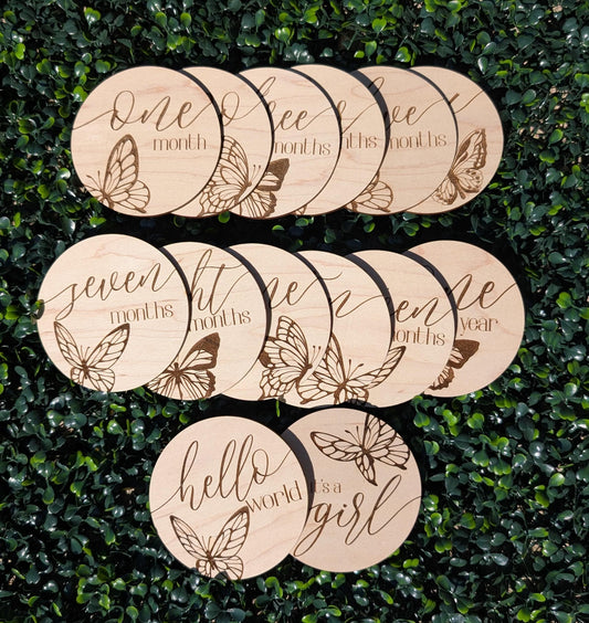 Personalized butterfly baby milestone markers for monthly first-year photos