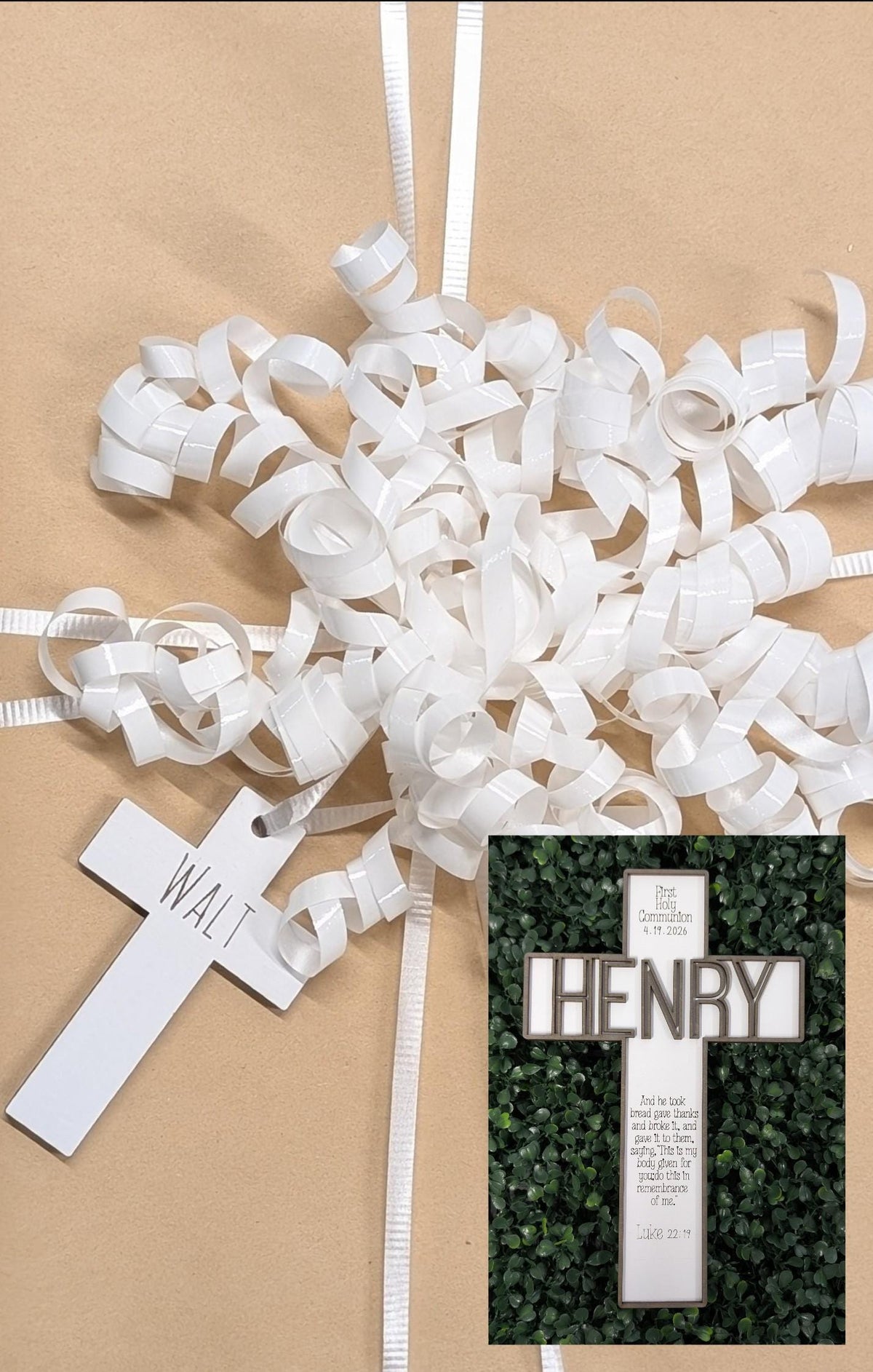 Personalized baptism and first communion cross keepsake