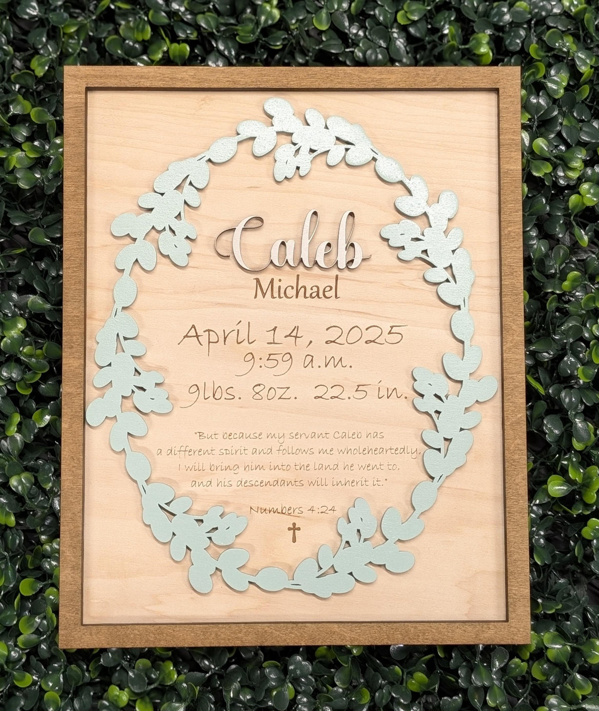 Personalized Christian baby birth stats sign nursery keepsake