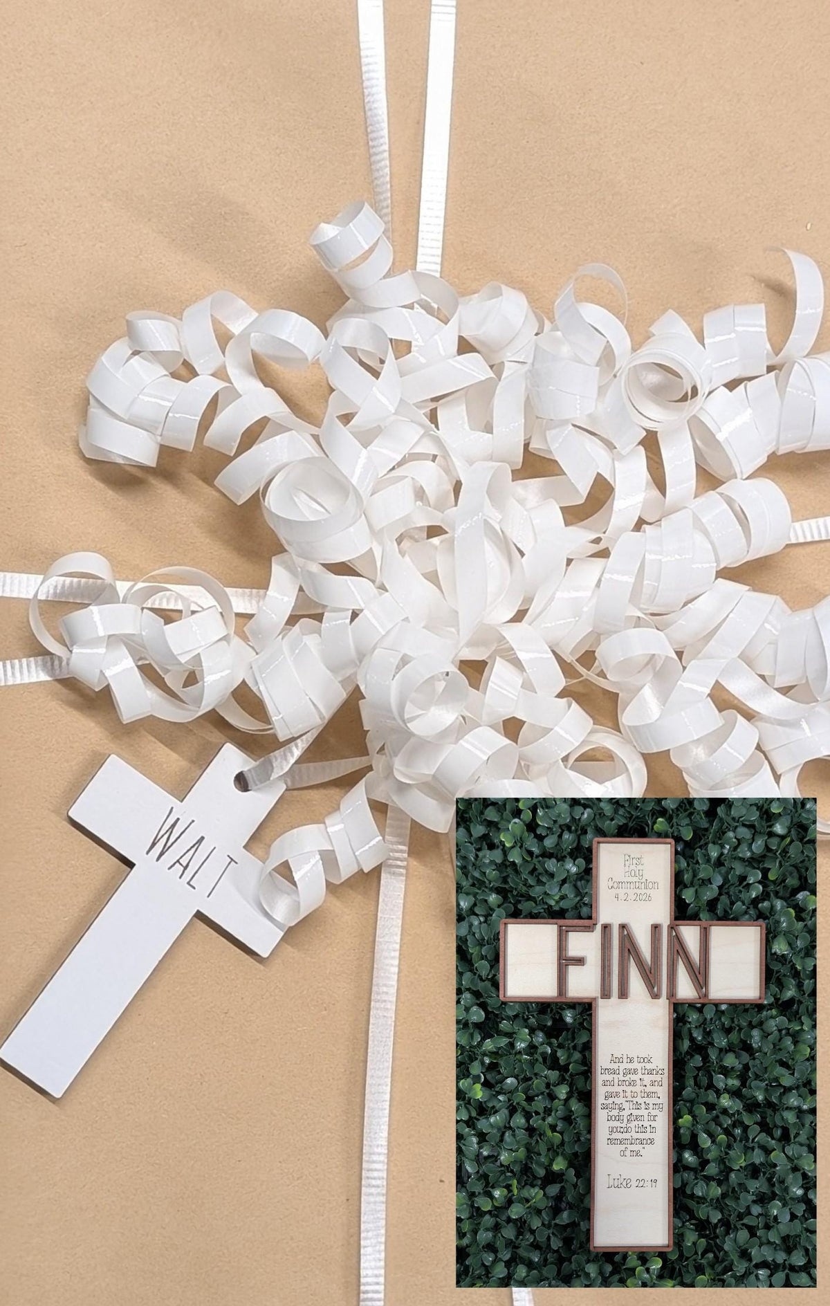 Personalized baptism and first communion cross keepsake