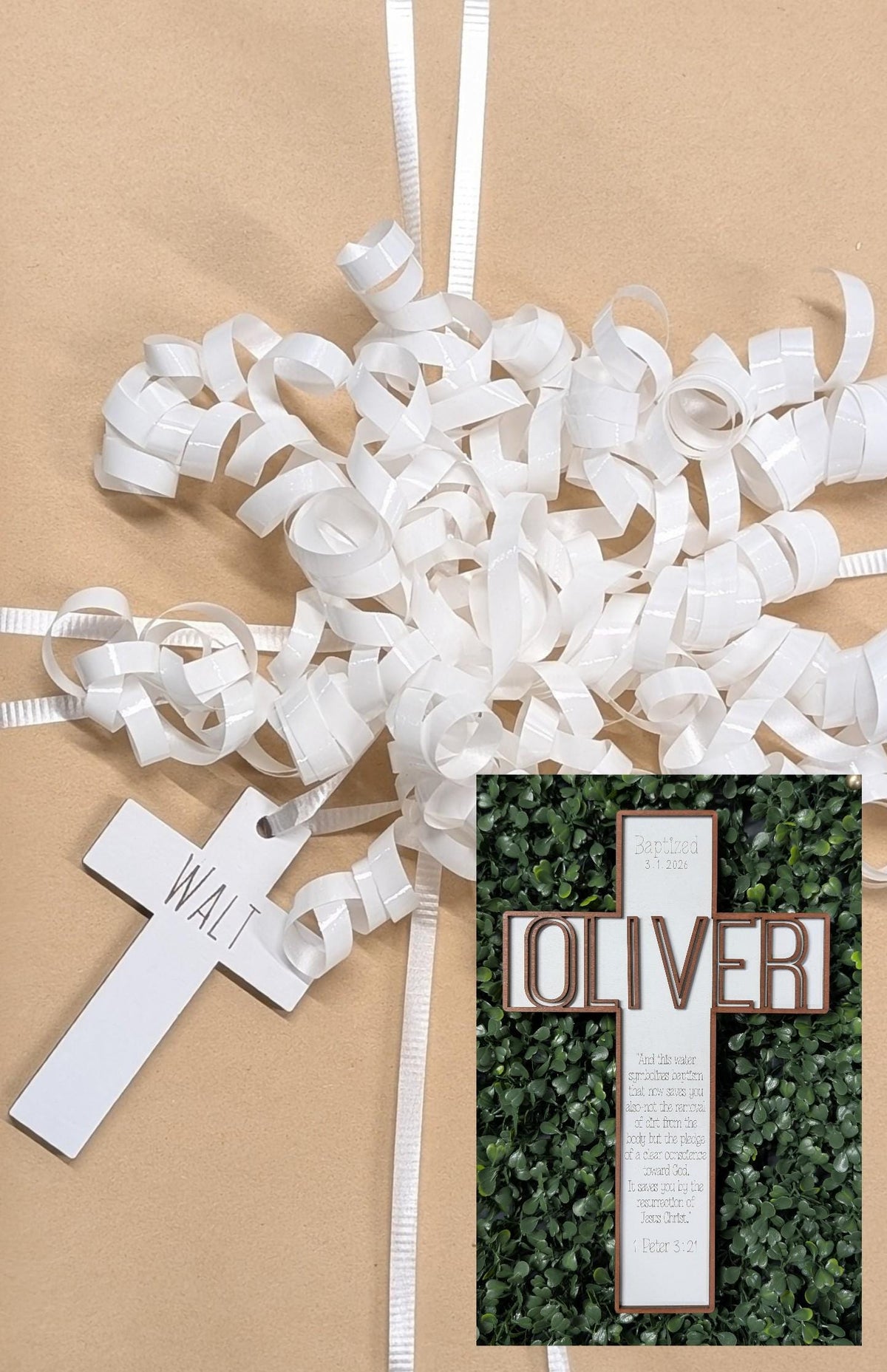 Personalized baptism and first communion cross keepsake