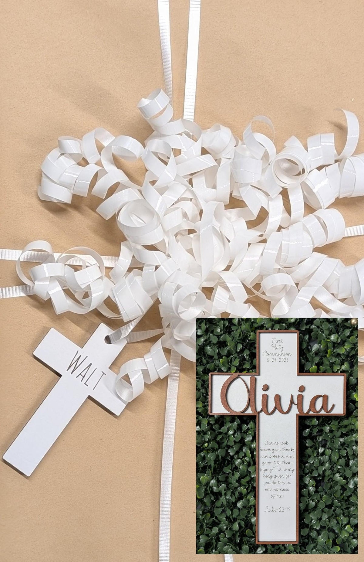 Personalized baptism and first communion cross keepsake