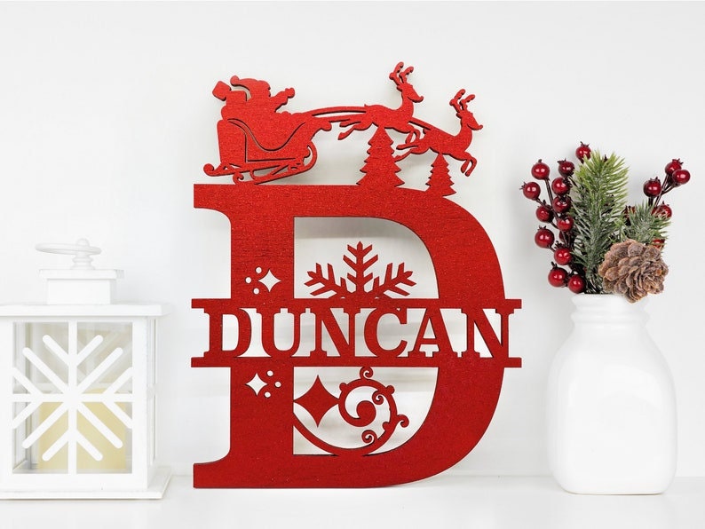 Personalized Christmas monogram sign holiday home decor