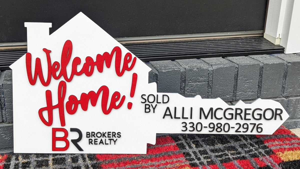 Personalized realtor closing sign for new home photos