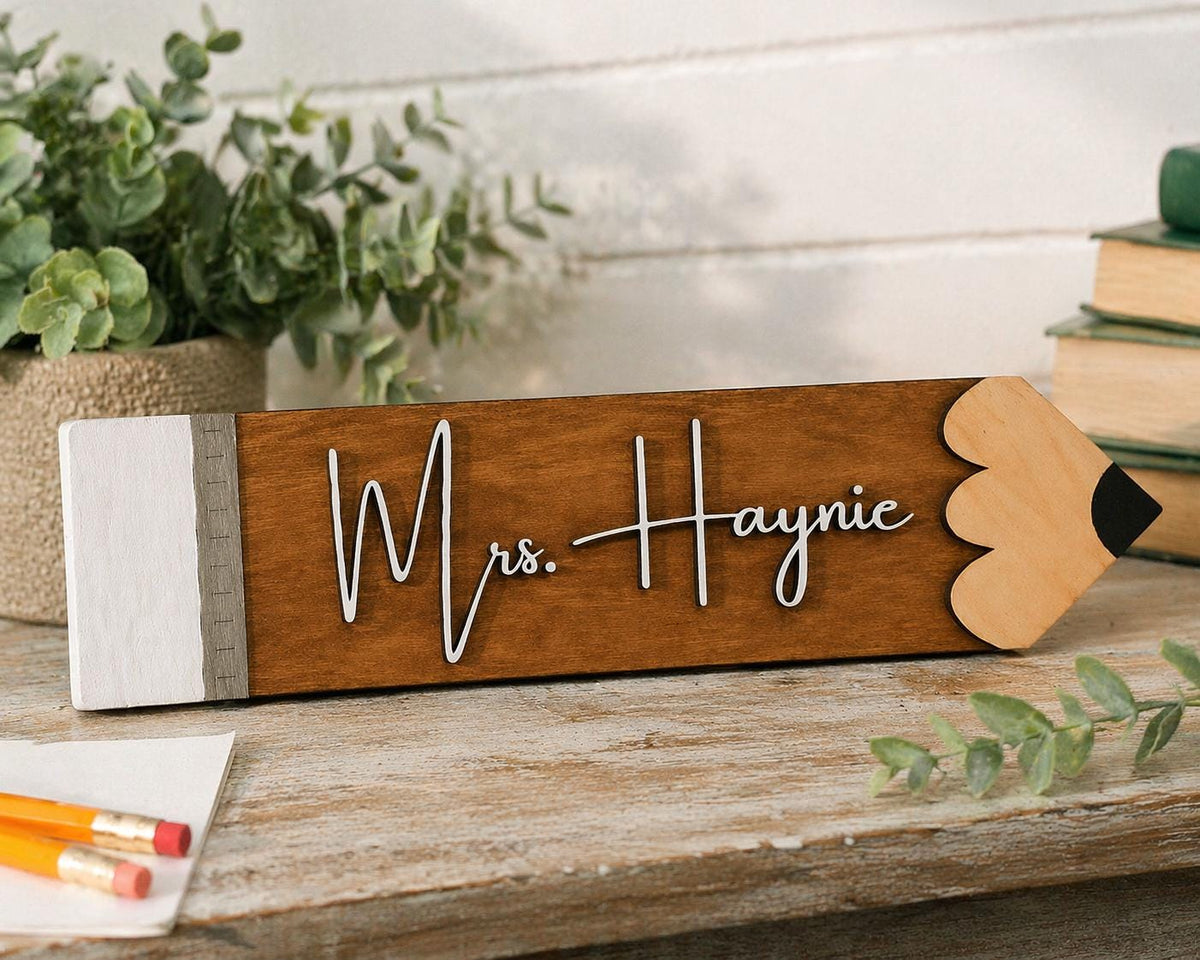 Personalized teacher pencil sign for classroom decor