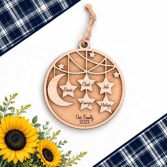 Personalized Family Christmas Ornament: Laser Cut Maple Wood Keepsake