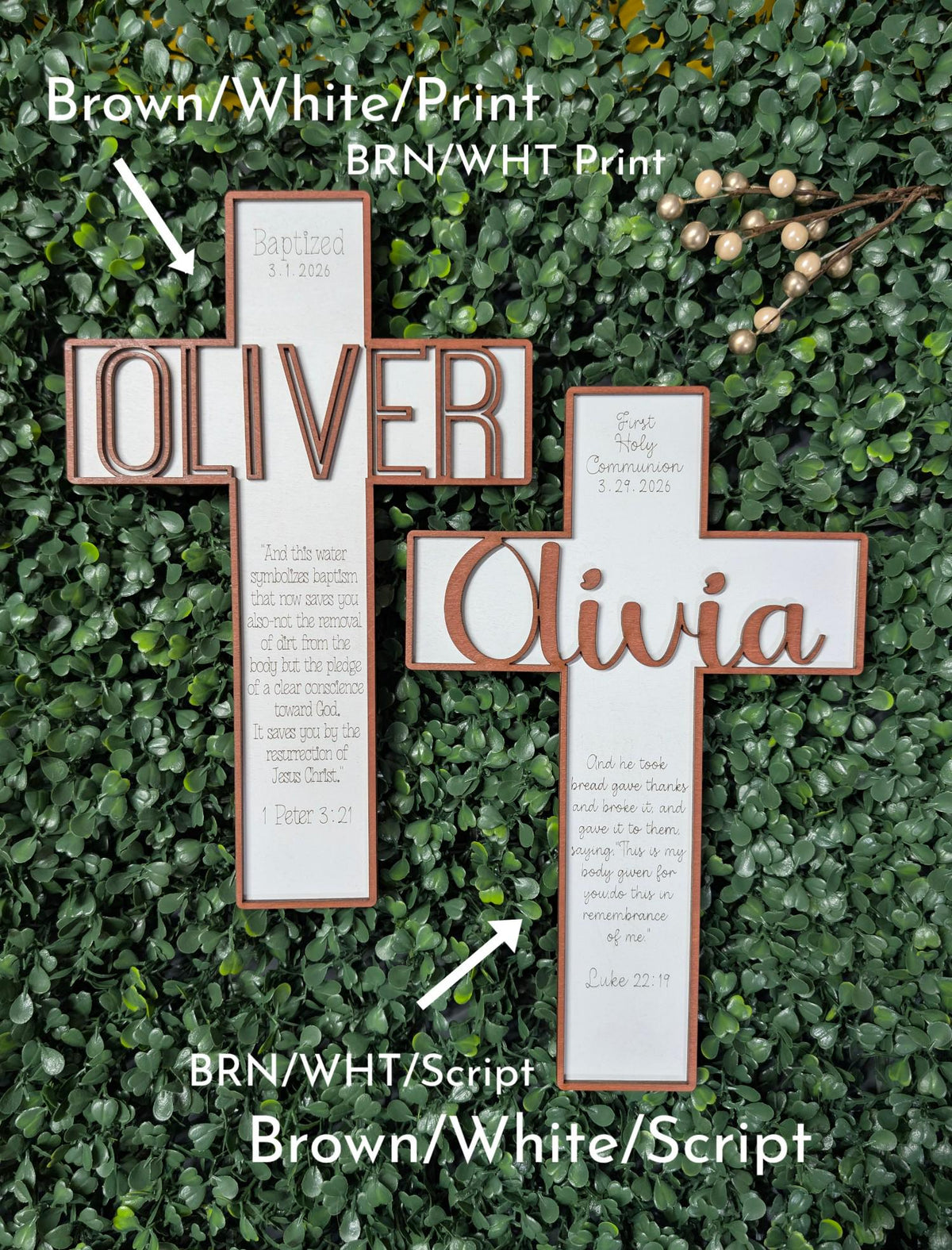 Personalized baptism and first communion cross keepsake