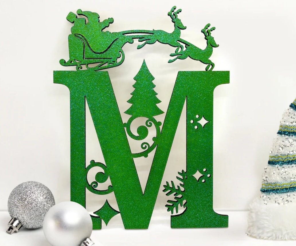 Personalized Christmas monogram sign holiday home decor