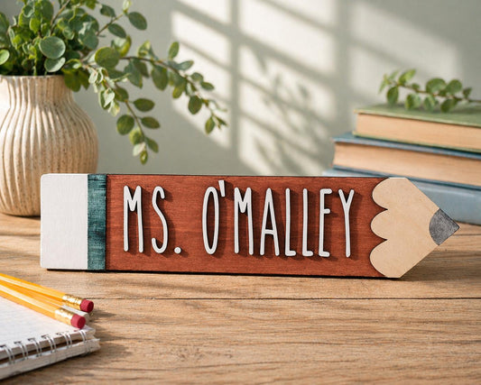 Personalized teacher pencil sign for classroom decor