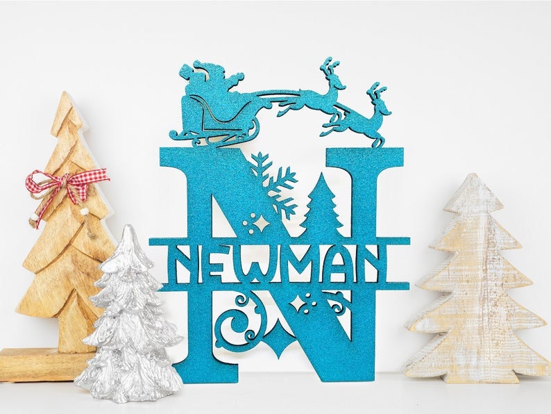 Personalized Christmas monogram sign holiday home decor
