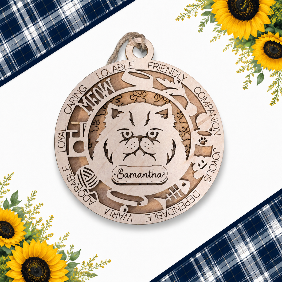 Personalized cat breed ornament with custom name Samantha