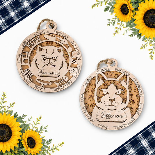 Personalized cat breed ornaments with custom names
